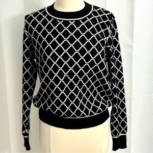 Women's Long Sleeve Casual Geometric Knitted Sweater Black and White, Size L